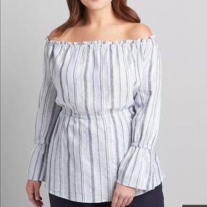 Multiple Blue Striped Off-The-Shoulder Top